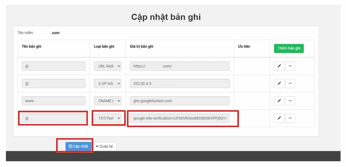 cập nhật bản ghi