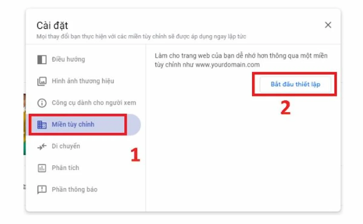 truy cập vào miền tùy chỉnh