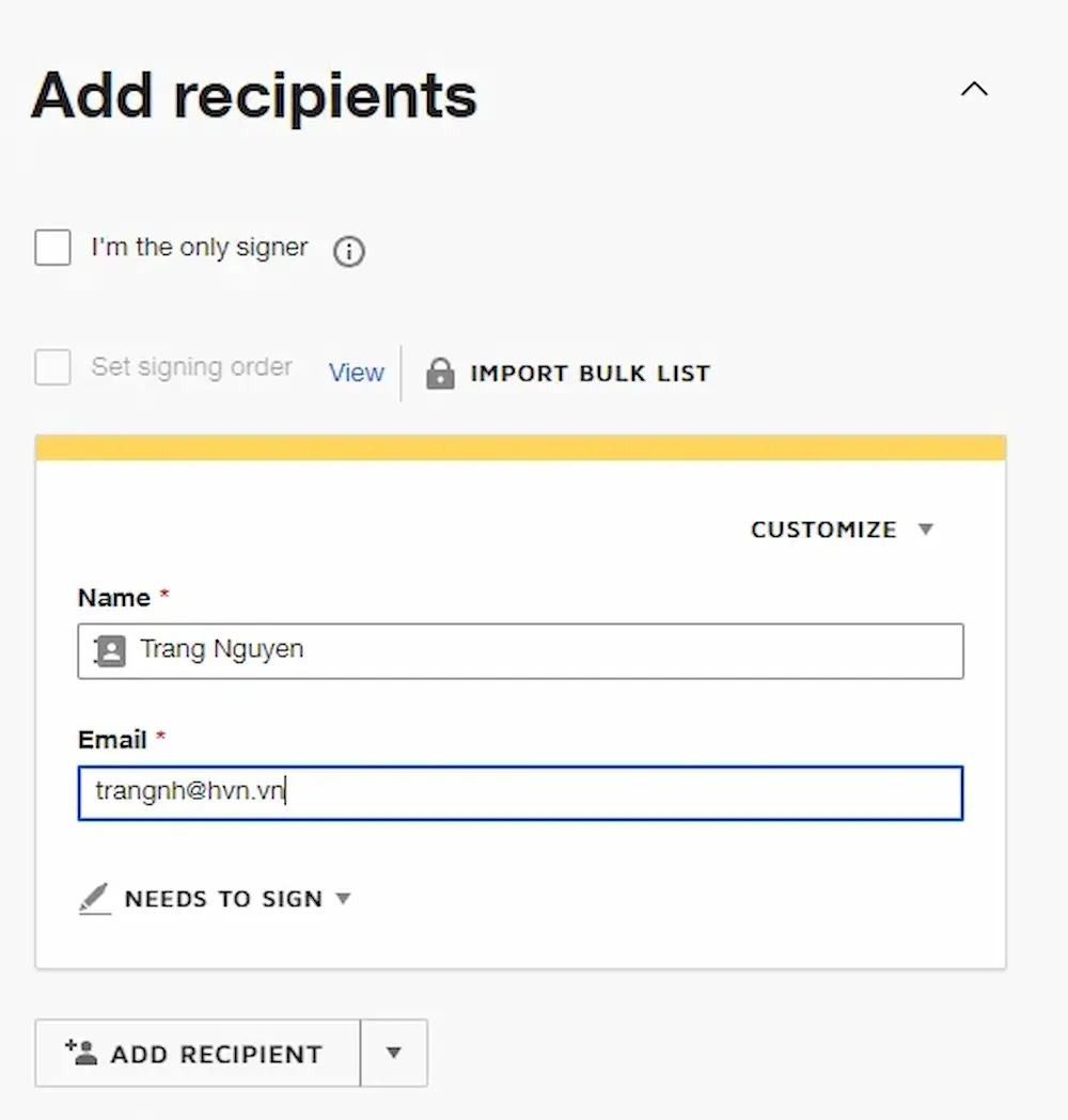 DocuSign là gì? Tìm hiểu từ A-Z về chữ ký điện tử DocuSign 25 Thêm người nhận và gửi đi theo yêu cầu