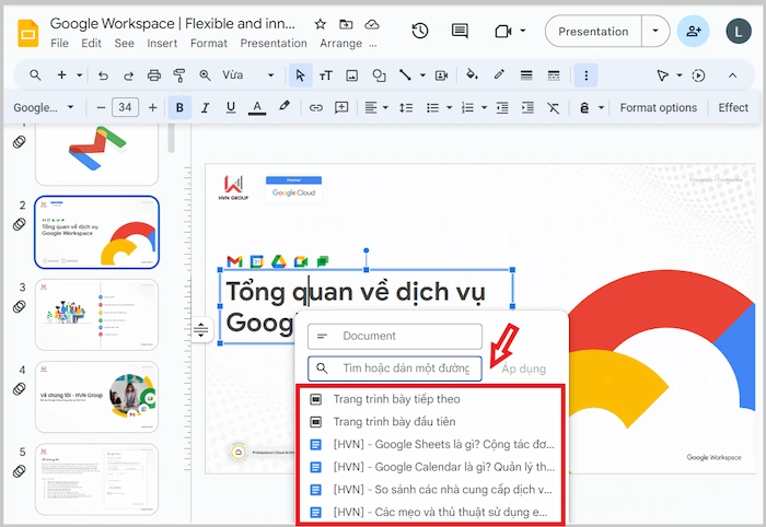Google Slides là gì? 7 Phút khám phá kiến thức từ A-z về Slides 45 Dan Lien Ket Vao Doi Tuong Slide Da Tao