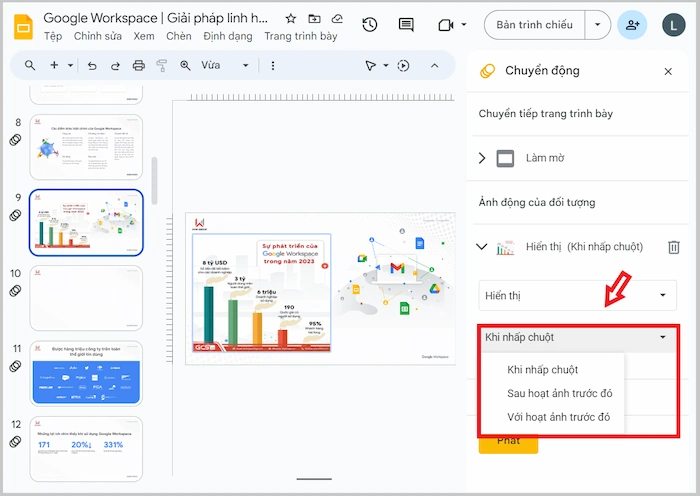 Google Slides là gì? 7 Phút khám phá kiến thức từ A-z về Slides 42 Tuy Cho Thoi Diem Hien Thi Anh Dong