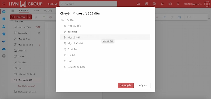 Hướng dẫn tạo thư mục cho từng người gửi Email trong Outlook chi tiết 16 Di Chuyen Thu Muc Outlook