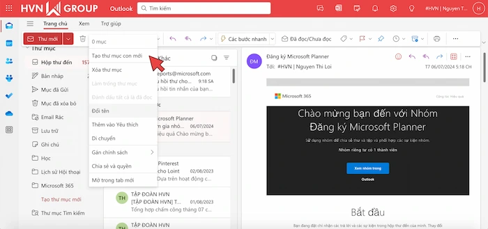 Hướng dẫn tạo thư mục cho từng người gửi Email trong Outlook chi tiết 15 Tao Thu Muc Con Outlook