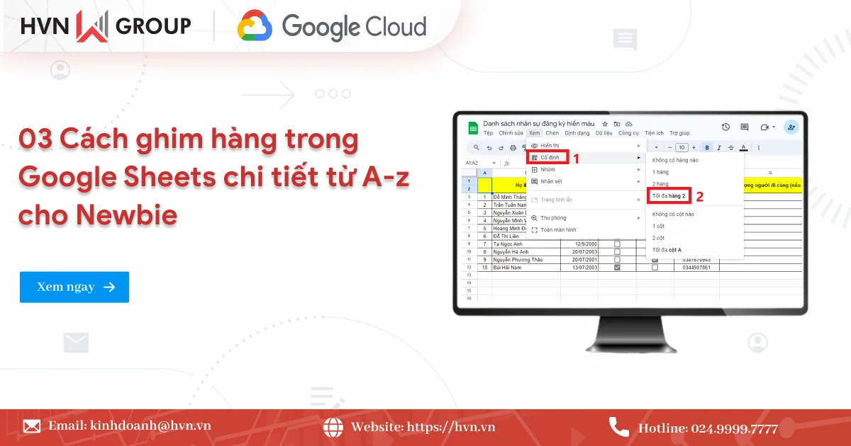Cách Ghim Hàng Trong Google Sheets