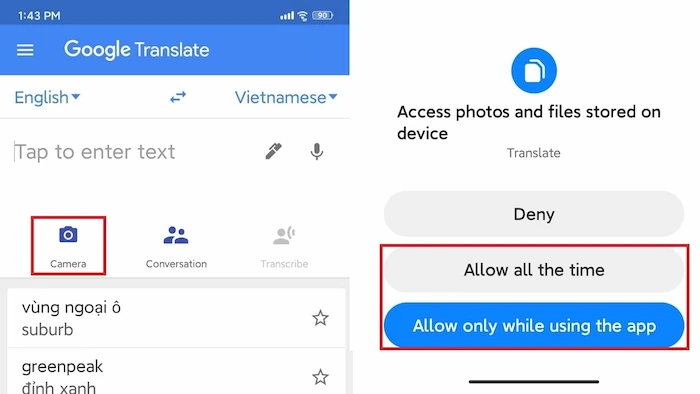Cấp Quyền Truy Cập Google Dịch Vào Máy ảnh