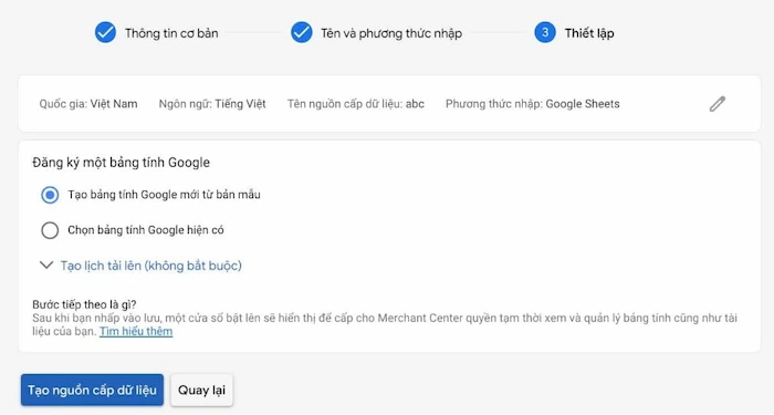 Click Chọn Tạo Bảng Tính Google Mới