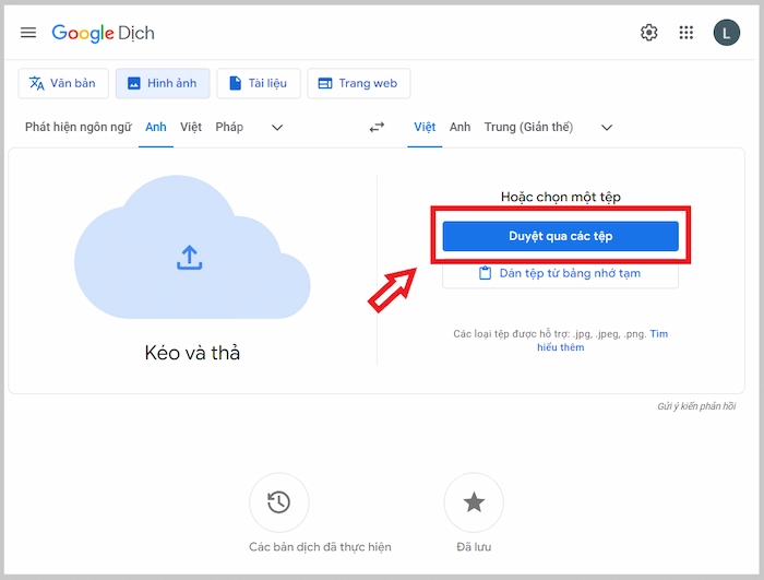 Click Chọn Duyệt Qua Các Tệp để Tiến Hành Upload Hình ảnh