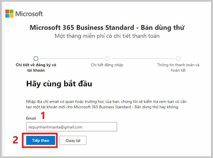 Cập Nhập địa Chỉ Email để đăng Ký Bản Dùng Thử Miễn Phí