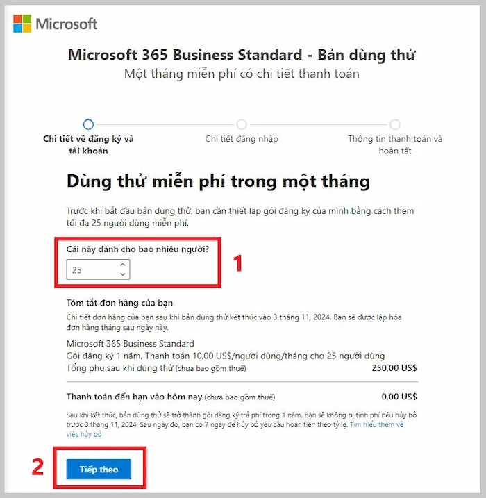 Tùy Chọn Số Lượng Người Dùng Thử Miễn Phí Cho Gói đăng Ký