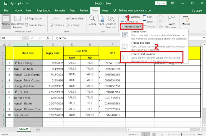 Cách đóng Băng Cột “đầu Tiên” Trong Excel