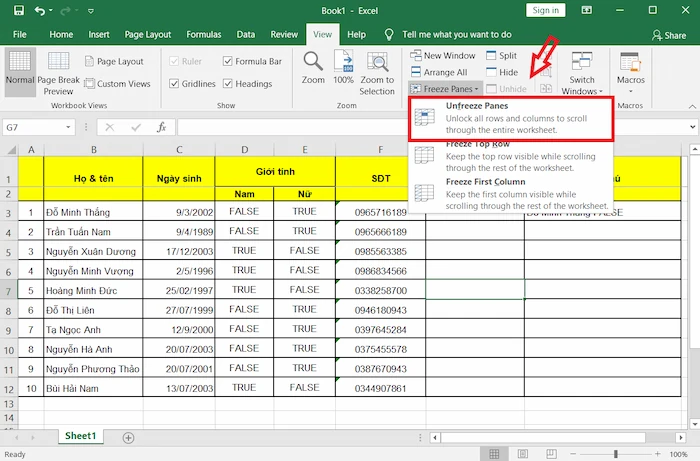 Cách Mở Khóa Sau Khi đóng Băng Cột Trong Excel