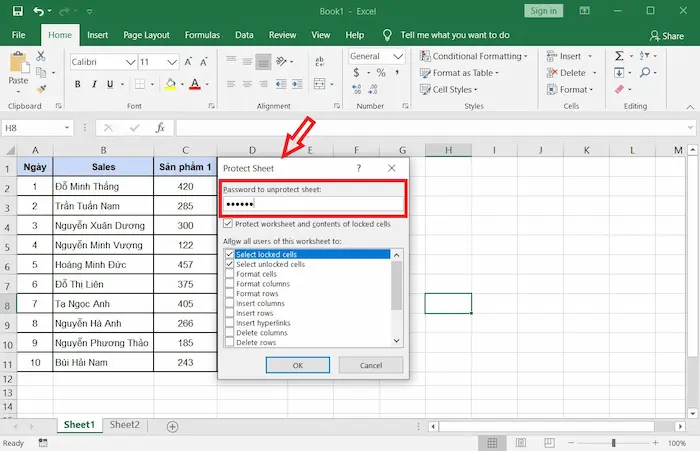 Cách đặt mật khẩu cho file Excel đơn giản, dễ dàng cho Newbie 29 Nhập Mật Khẩu Vào ô Password To Unprotect Sheet