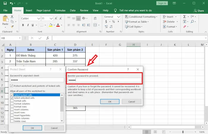 Cách đặt mật khẩu cho file Excel đơn giản, dễ dàng cho Newbie 30 Xác Nhận Lại Mật Khẩu đã Cài đặt Cho Sheet Trước đó