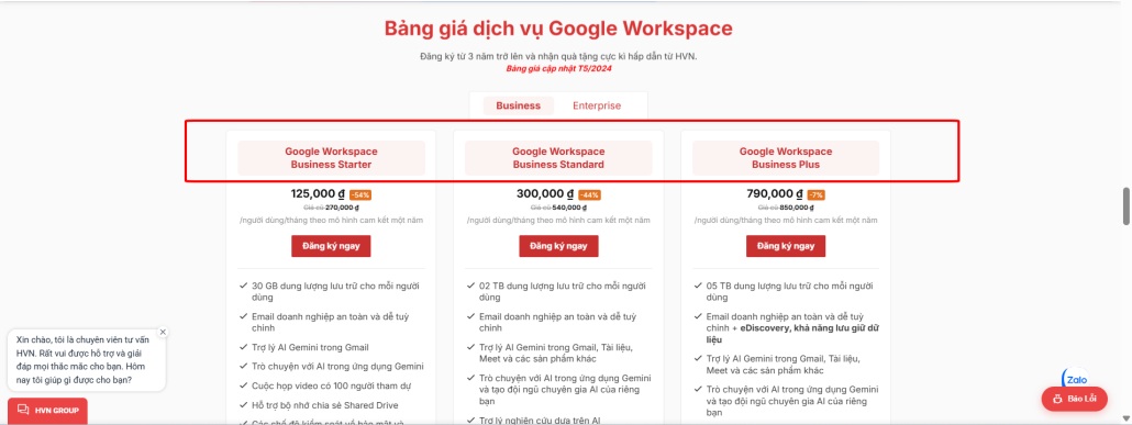 Nâng cấp tài khoản Google Meet nhanh chóng tại HVN Group 13 Bang Gia Google Workspace Moi