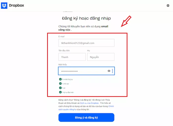 Nhập đầy đủ Họ, Tên Và Mật Khẩu Duy Nhất