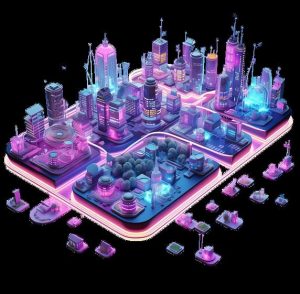 Isometric View 3d Rendering Neon City 1