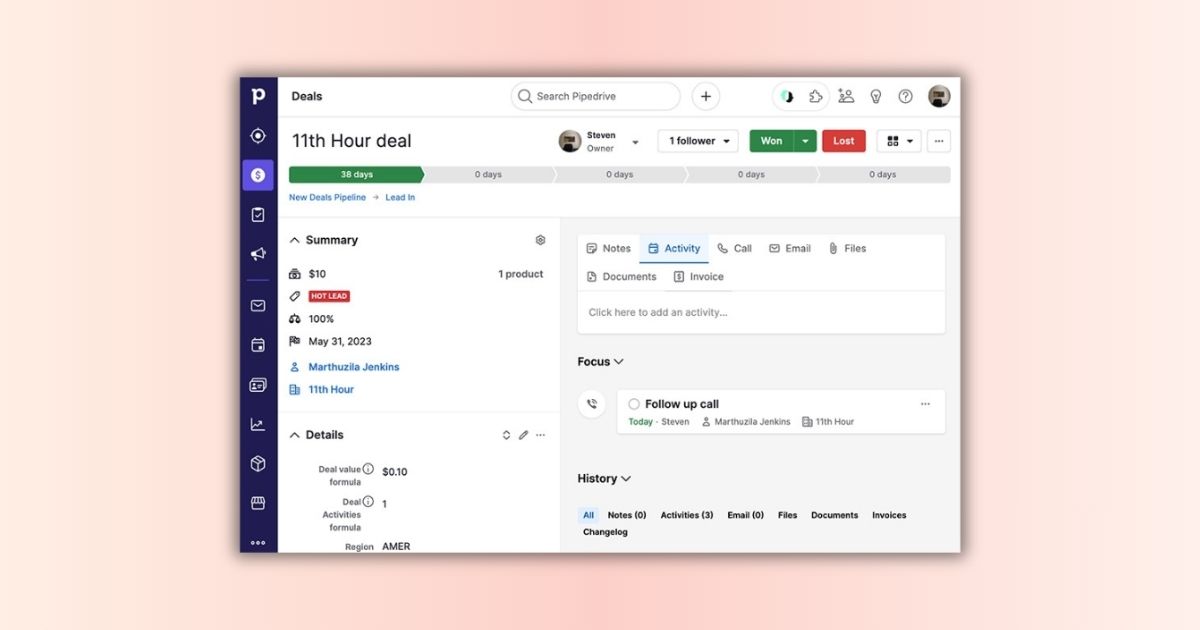 Pipedrive Lite - Annually (1 năm) 3 Quản lý Leads, Deals và Pipeline tùy chỉnh