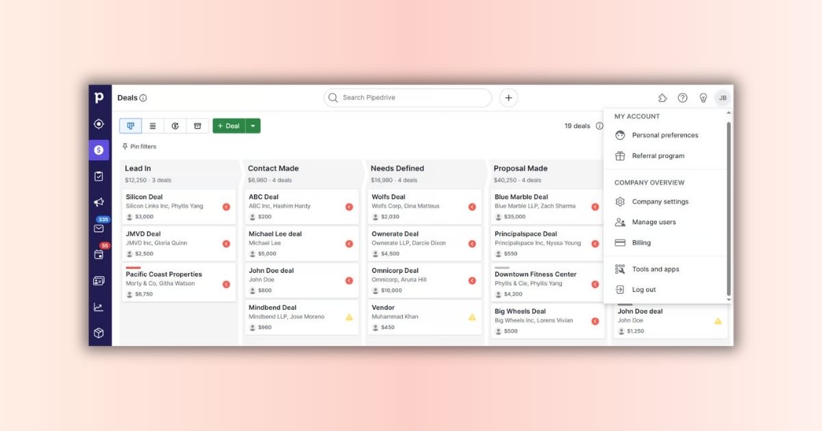 Pipedrive Growth - Annually (1 năm) 2 Quản lý Pipeline và Deal tùy chỉnh (Customizable Pipelines)