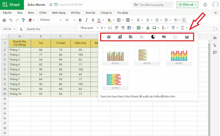 Zoho Sheets là gì? Tất tần tật về công cụ bảng tính trực quan 46 Biểu đồ Trong Zoho Sheets