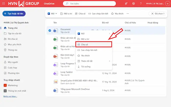 Cách chia sẻ file trên OneDrive dễ dàng trên điện thoại và máy tính 17 Click Phải Chuột để Chọn Chia Sẻ