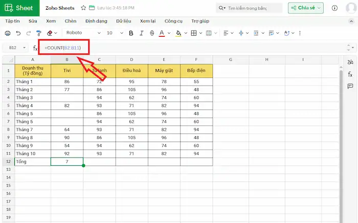Zoho Sheets là gì? Tất tần tật về công cụ bảng tính trực quan 44 Hàm COUNT Trong Zoho Sheet