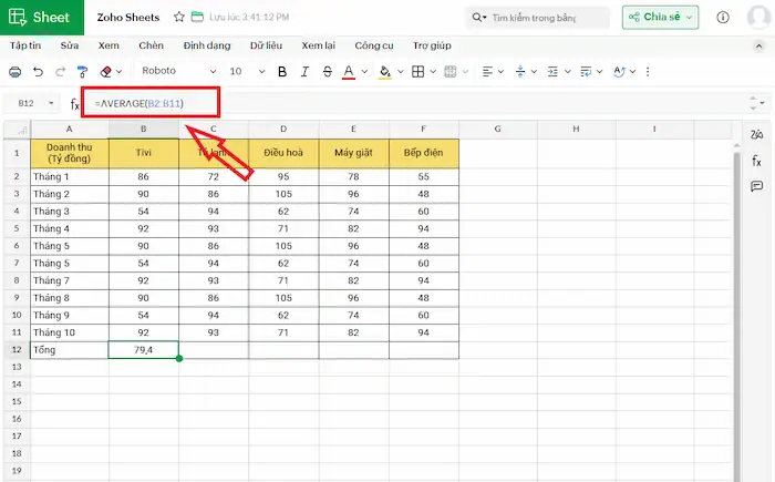 Zoho Sheets là gì? Tất tần tật về công cụ bảng tính trực quan 42 Hàm AVERAGE Trong Zoho Sheets