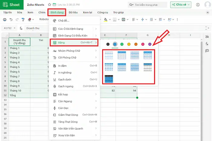 Zoho Sheets là gì? Tất tần tật về công cụ bảng tính trực quan 40 Tạo bảng trong Zoho Sheets