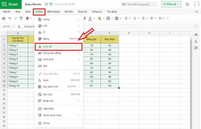 Zoho Sheets là gì? Tất tần tật về công cụ bảng tính trực quan 45 Tạo Biểu đồ Trong Zoho Sheets