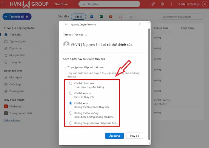 Cách chia sẻ file trên OneDrive dễ dàng trên điện thoại và máy tính 25 Tuỳ Chỉnh Quyền Truy Cập File