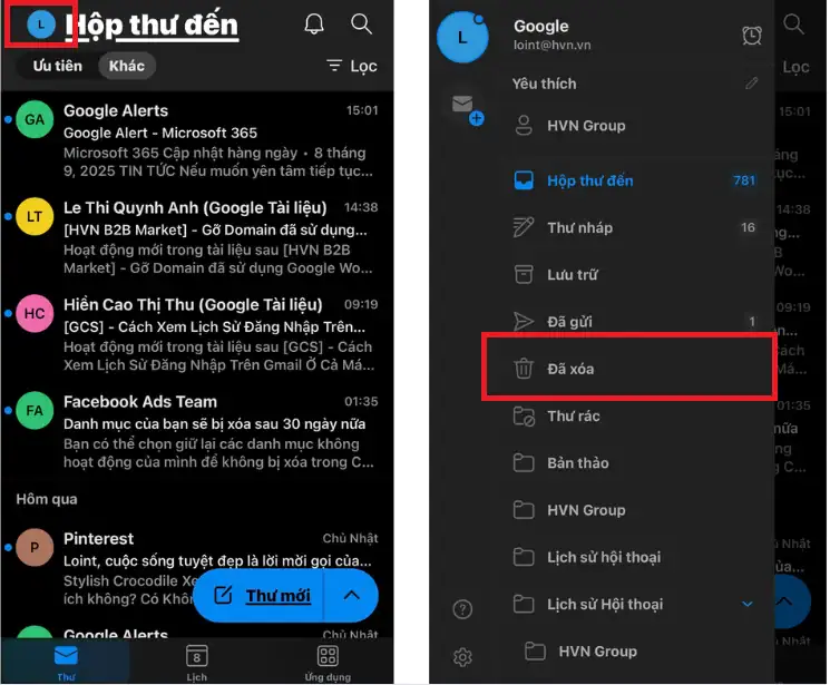 Hướng dẫn cách lấy lại email cũ trong Outlook trên máy tính & điện thoại 22 Thu Da Xoa Khoi Phuc Email Outlook