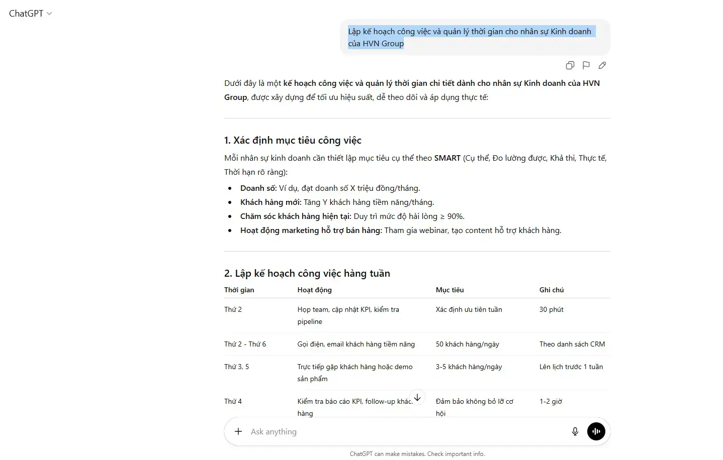 10 Cách ứng dụng Chat GPT trong công việc: Tăng tốc gấp 3 lần hiệu suất 13 Lap Ke Hoach Ca Nhan