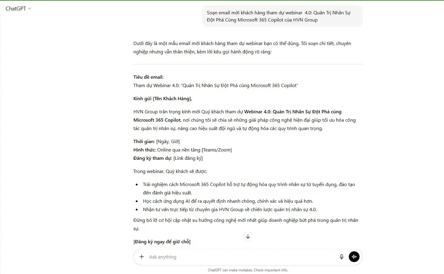 10 Cách ứng dụng Chat GPT trong công việc: Tăng tốc gấp 3 lần hiệu suất 12 Soan Email Nhanh Chong