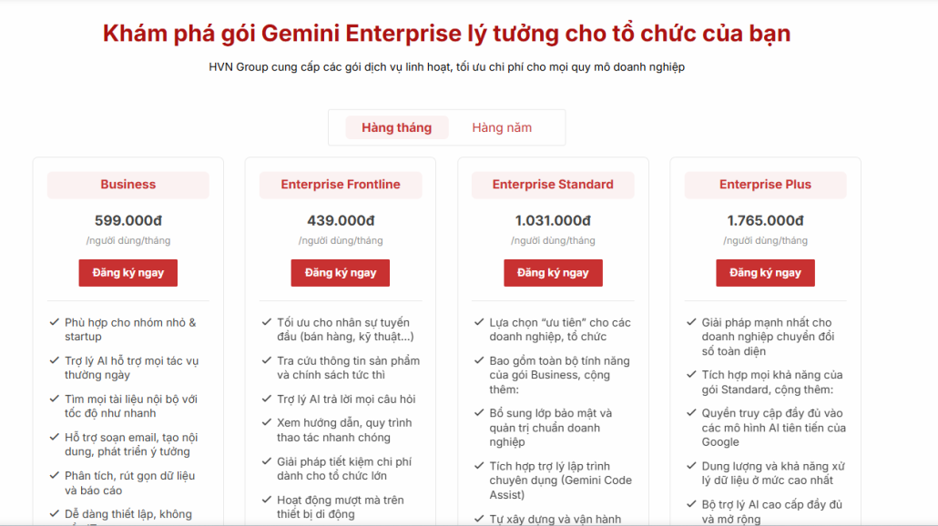 Bảng giá Gemini mới nhất 2026: Chi tiết các gói dành cho doanh nghiệp và cá nhân 7 Bang Gia Gemini Moi