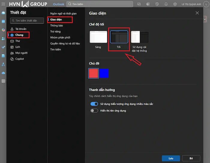 Cách thay đổi giao diện Outlook trên máy tính & điện thoại chi tiết 31 Bật Dark Mode Outlook Web