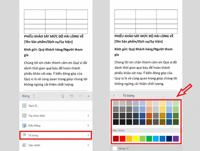 Cách tạo bảng trong Word trên điện thoại cực đơn giản từ A - Z 19 Đổ Màu Nền Thủ Công Trong Word Trên điện Thoại