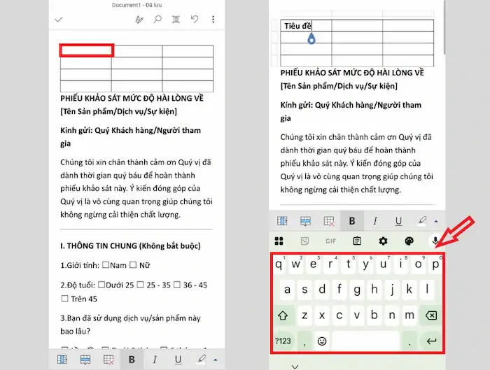 Cách tạo bảng trong Word trên điện thoại cực đơn giản từ A - Z 22 Nhập Dữ Liệu Vào Bảng Trong Word Trên điện Thoại