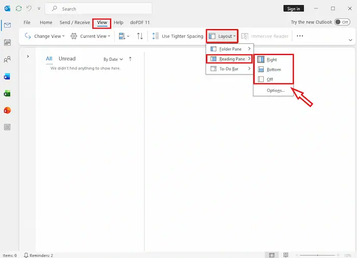 Cách thay đổi giao diện Outlook trên máy tính & điện thoại chi tiết 24 Thay đổi Vị Trí Reading Pane Trong Outlook