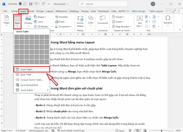 Cách gộp ô trong Word cực nhanh và đơn giản (Mọi phiên bản) 30 Lỗi “Table Is Too Complex” (Bảng Quá Phức Tạp) Trong Word (1)