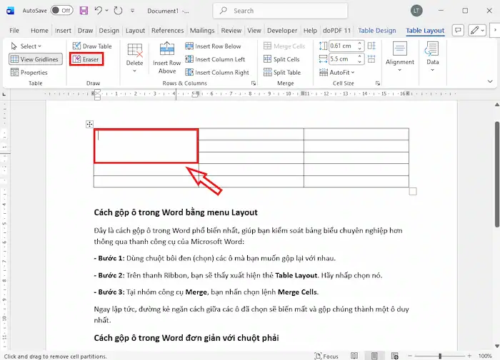 Cách gộp ô trong Word cực nhanh và đơn giản (Mọi phiên bản) 20 Sử Dụng Công Cụ Eraser để Gộp Trong Word (1)