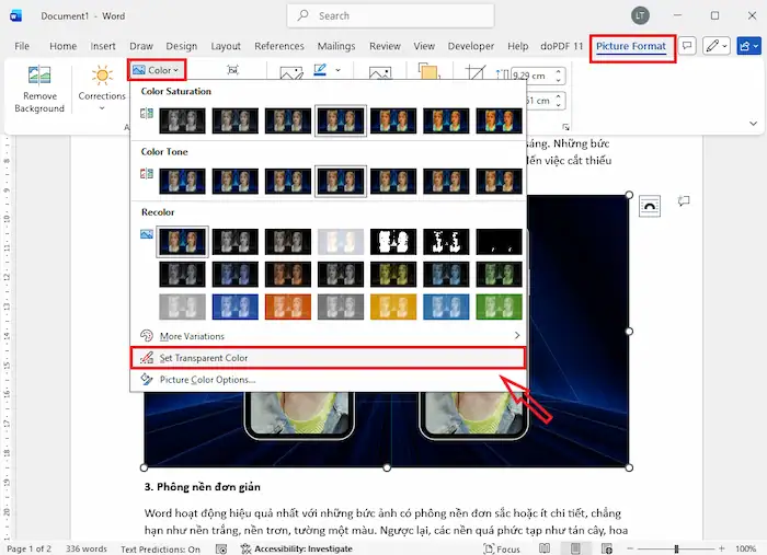 Hướng dẫn xóa nền ảnh trong Word chuyên nghiệp không cần Photoshop 15 Sử Dụng Công Cụ Set Transparent Color để Xóa Nền ảnh Trong Word