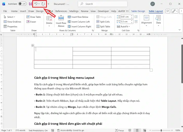 Cách gộp ô trong Word cực nhanh và đơn giản (Mọi phiên bản) 22 Sử Dụng Lệnh Hoàn Tác để Bỏ Gộp ô