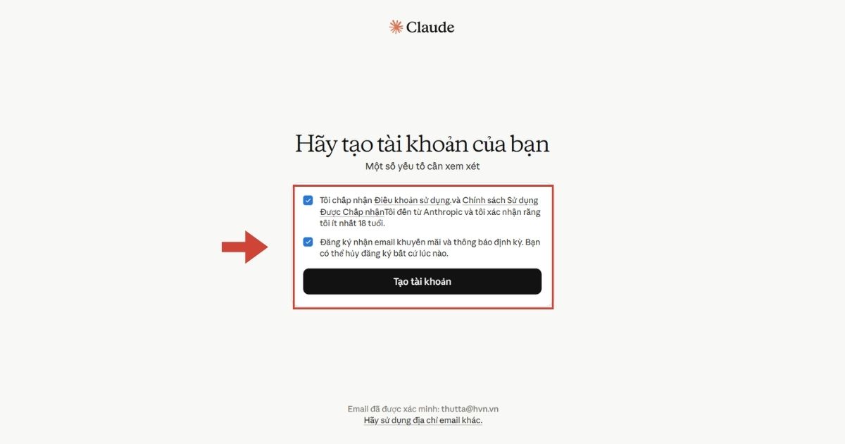 Claude for Excel là gì? Tính năng và cách cài đặt đơn giản 33 nhấn "Tạo tài khoản" để hoàn tất bước đăng ký ban đầu
