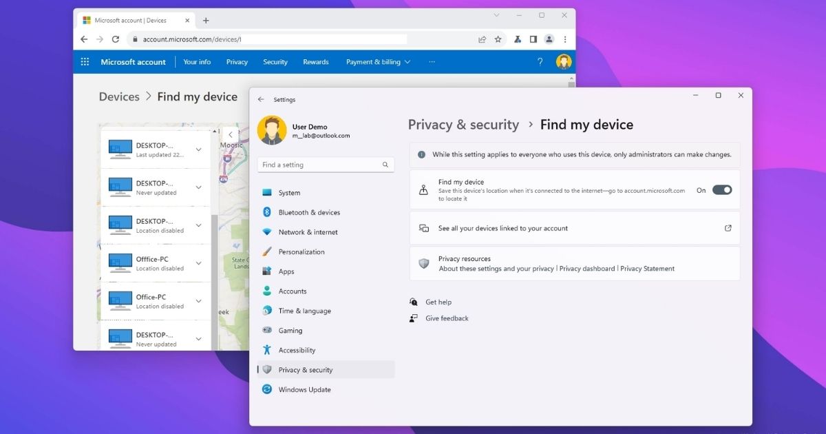 Windows 11 Pro 64Bit ESD (FQC-10572) - Vĩnh viễn 3 Find My Device hỗ trợ định vị và quản lý thiết bị từ xa