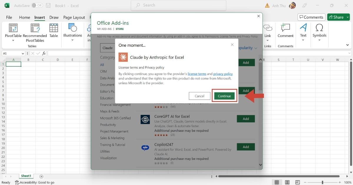 Claude for Excel là gì? Tính năng và cách cài đặt đơn giản 38 chọn Continue