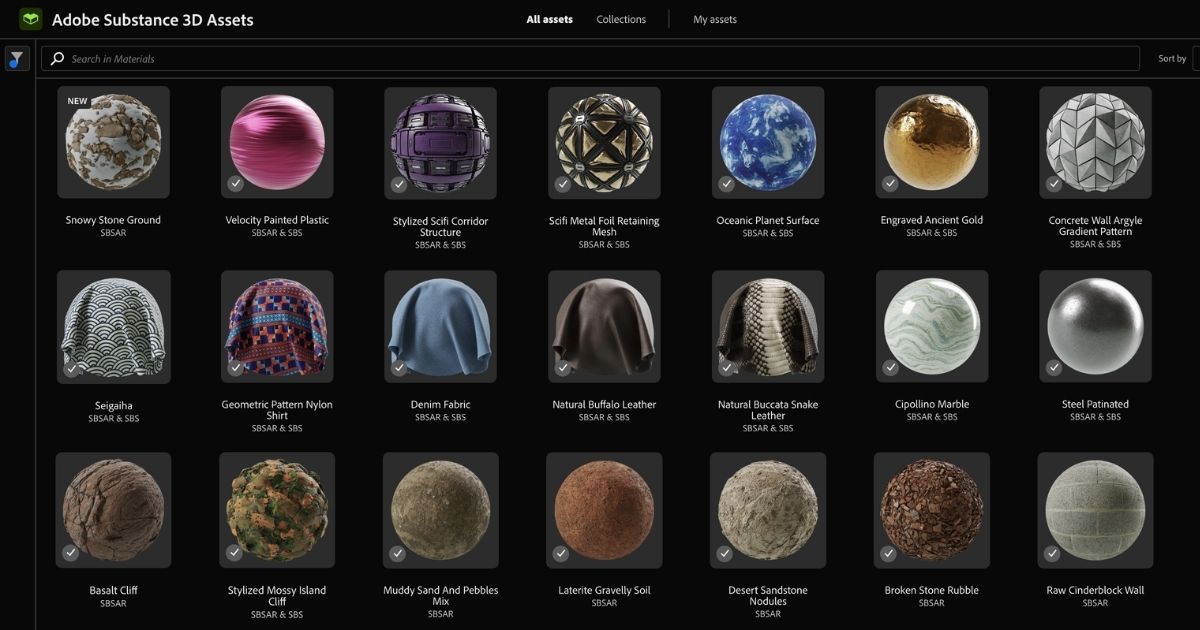 Adobe Substance 3D Collection for teams - 1 năm 7 Substance 3D Assets – Thư viện tài nguyên 3D phong phú