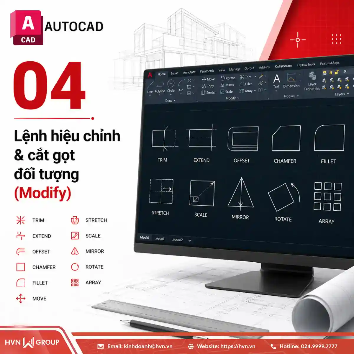 Tổng hợp 150+ câu lệnh trong AutoCAD thông dụng nhất cho người mới 21 Autocad04 Lenh Sao Chep Bien Doi