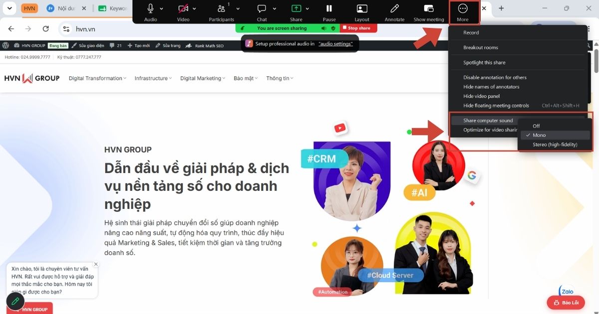 Hướng dẫn cách chia sẻ âm thanh trên Zoom chi tiết từ A-Z 16 Chia sẻ âm thanh sau khi đã chia sẻ màn hình trên máy tính