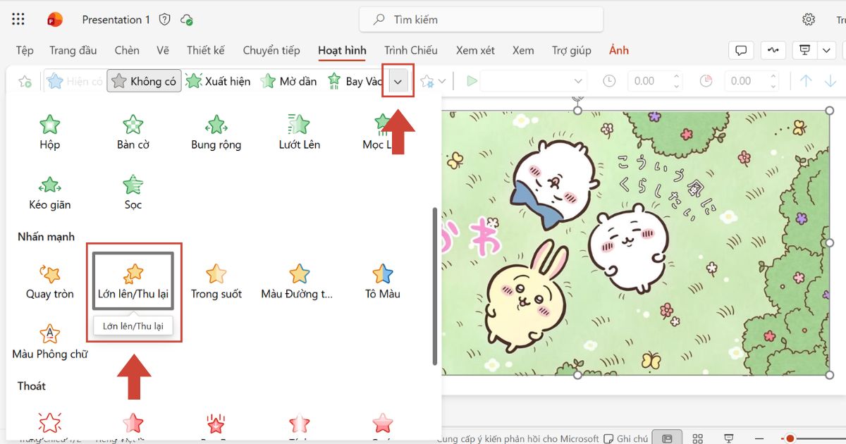 05 Cách dùng hiệu ứng phóng to ảnh trong PowerPoint chi tiết từ A-Z 31 chọn hiệu ứng Lớn lên/Thu lại