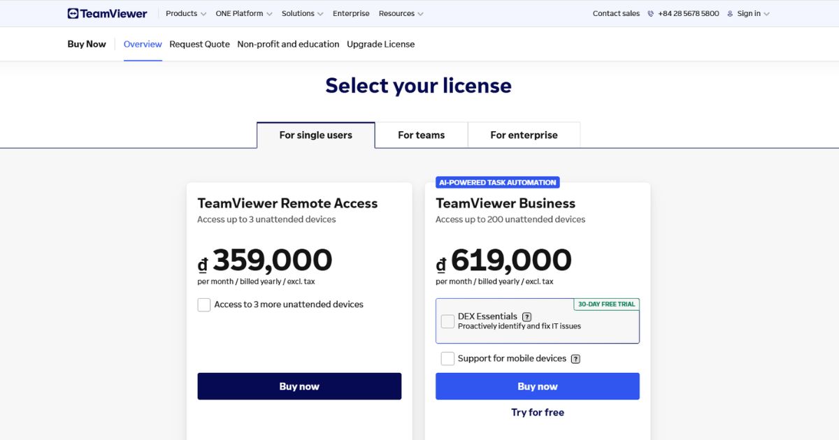Tư vấn mua TeamViewer bản quyền: Báo giá & giải pháp tối ưu 17 Mua trực tiếp trên website TeamViewer