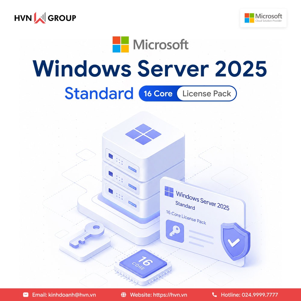 Windows Server 2025 Standard - 16 Core License Pack | Vĩnh viễn
